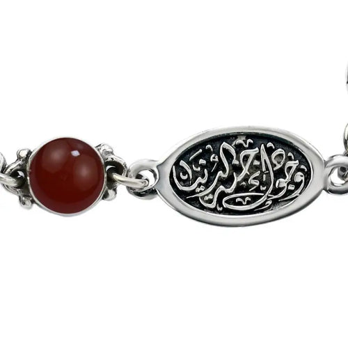 Egyptian Women Silver Bracelet Crowned with Agate Stone - Brown - Bracelets