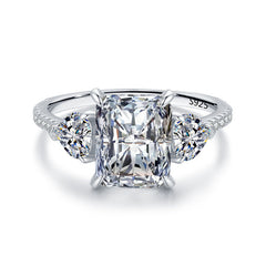Elegant 925 silver ring featuring an emerald-cut zircon stone, perfect for an upscale look.