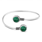 Egyptian Sterling Silver 925 Open Bracelet with Malachite Stone