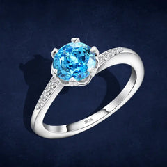 Flower Aquamarine Ice Crushed 925 silver ring - Light-Blue / 9 - Rings