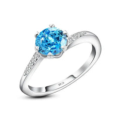 Flower Aquamarine Ice Crushed 925 silver ring - Light-Blue / 9 - Rings