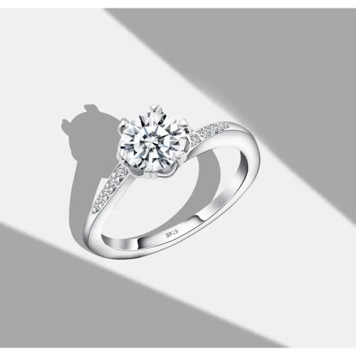 Flower Shiny Moissanite 925 Silver Ring - Transparent / 7 - Rings