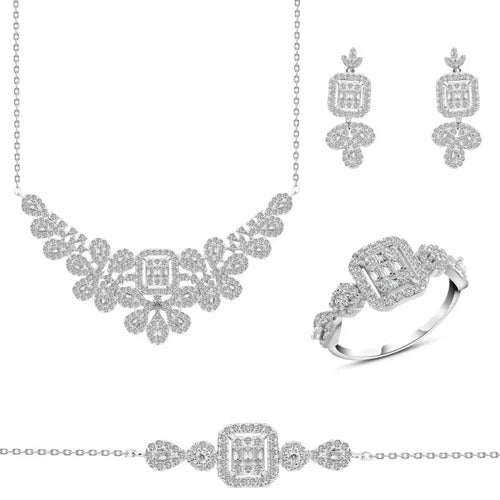 Flowers Zircon 925 Silver Set - Transparent / 7 - Sets