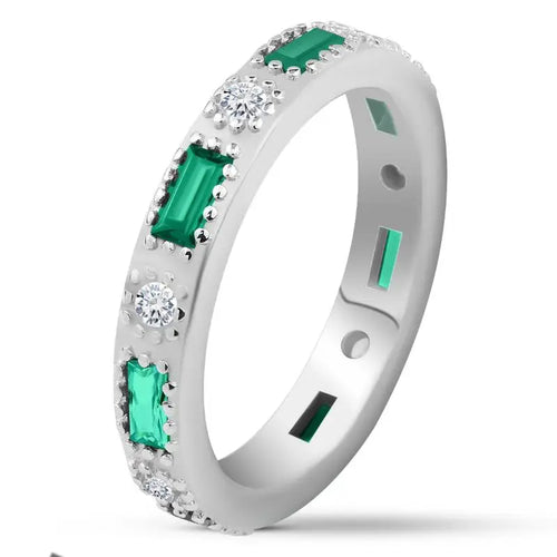 Green Zircon Band Ring - 925 sterling silver - Rings