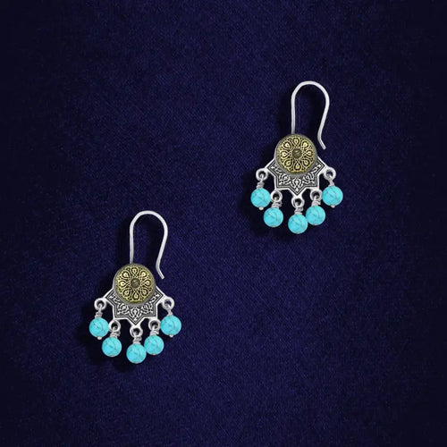 Handcrafted 925 sterling silver Arabic earring featuring a turquoise stone - Turquoise - Earrings