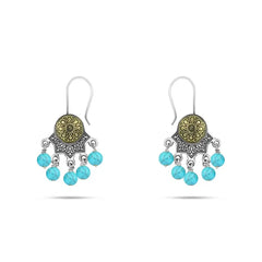 Handcrafted 925 sterling silver Arabic earring featuring a turquoise stone - Turquoise - Earrings