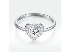 Heart-Shaped Ring with a Zircon Stone - 925 Sterling Silver - Rings