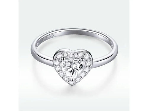 Heart-Shaped Ring with a Zircon Stone - 925 Sterling Silver - Rings