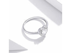 Heart-Shaped Ring with a Zircon Stone - 925 Sterling Silver - Rings