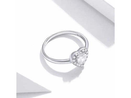 Heart-Shaped Ring with a Zircon Stone - 925 Sterling Silver - Rings