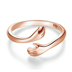 925 silver open ring in rose gold, featuring a hug design, symbolizing warmth and love.