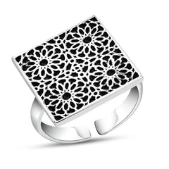 Islamic Design 925 Silver Ring - Black - Rings