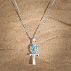 Key Of Life 925 Silver Necklace - Turquoise - NECKLACES