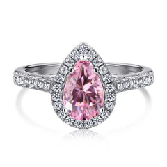 Light Pink Zircon Pear - 925 Silver Ring - Pink / 7 - Rings