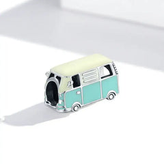 Mini Bus Charm Pendant 925 Sterling Silver - Multi Color - Charms