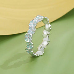 925 sterling silver ring featuring a mint green vine with leaves, offering a fresh and nature-inspired design.