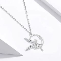 Moon Guardian Angel Wings Necklace - 925 sterling silver - Transparent - NECKLACES
