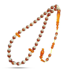 Natural Yellow Fitran Rosary inlaid with silver and Turquoise , 33 Beads - fathyibrahim
