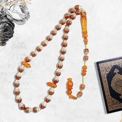 Natural Yellow Fitran Rosary inlaid with silver and Turquoise , 33 Beads - fathyibrahim
