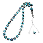 Natural Yusr Rosary Inlaid with Silver & Turquoise,33 beads - Multi Color - Rosary
