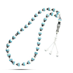 Natural Yusr Rosary inlaid with silver & Turquoise ,33 Beads - fathyibrahim