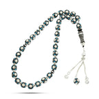 Natural Yusr Rosary Inlaid with Silver & Turquoise ,33 beads - fathyibrahim