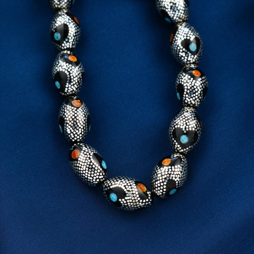 Natural Yusr Rosary Inlaid with Silver & Turquoise & Amber ,33 beads - fathyibrahim