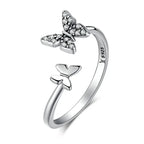 Open 925 Silver Ring with Butterflies - Transparent - Rings