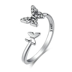 Open 925 Silver Ring with Butterflies - Transparent - Rings