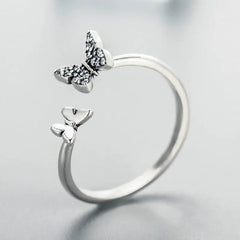 Open 925 Silver Ring with Butterflies - Transparent - Rings