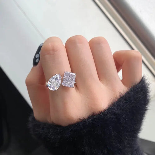 Open Ice Crushed 925 Silver Ring - Transparent - Rings