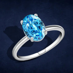 Oval Aquamarine Ice Crushed 925 Silver Ring - Light-Blue / 9 - Rings