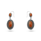 Oval Arabic Design 925 Silver Earrings with Agate stone - Brown - Earrings