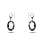 Oval Arabic Design 925 Silver Earrings with pearl stone - White - Earrings