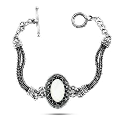 oval bracelet 925 Egyptian silver crowned with a white mother-of-pearl stone - NECKLACES