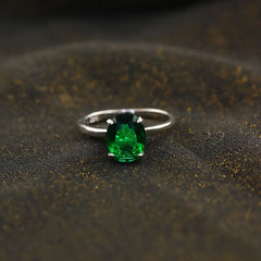 Oval Green zircone ring - 925 sterling silver - Rings
