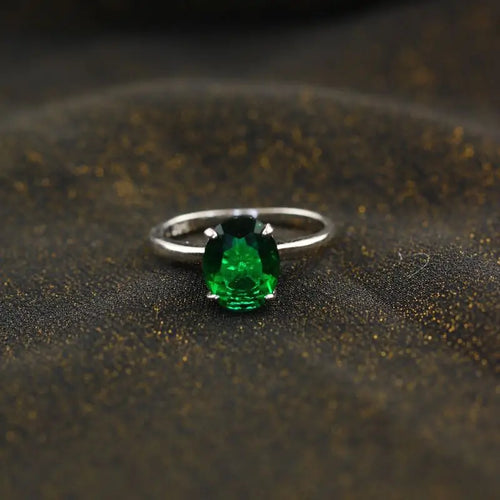 Oval Green zircone ring - 925 sterling silver - Rings