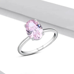 Oval Pink Ice Crushed 925 Silver Ring - Pink / 8 - Rings