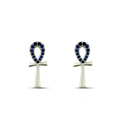 Pharaonic Key Of Life 925 Silver Earrings - Blue - Earrings