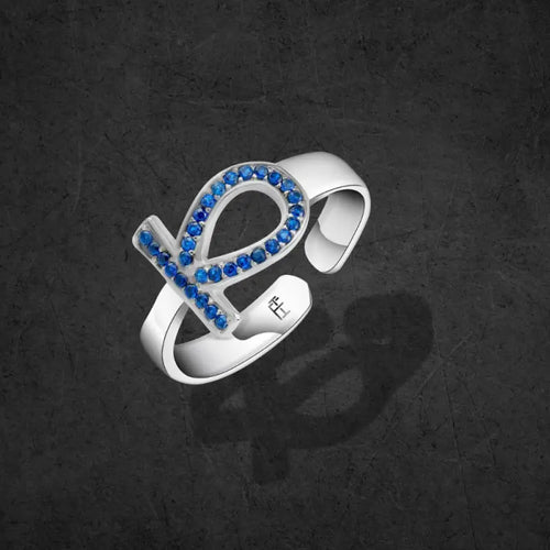 Pharaonic Key Of Life 925 Silver Ring - Blue - Rings
