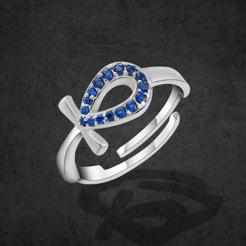 Pharaonic Key Of Life 925 Silver Ring - Blue - Rings