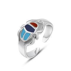 Pharaonic Scarab 925 Silver Ring - Multi Color - Rings