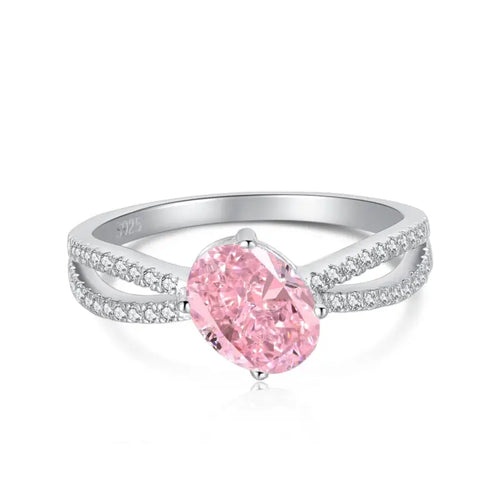 Pink Circle Ice Crushed 925 Silver Ring - Rings