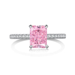 925 sterling silver ring featuring a pink ice-crushed texture with zirconia stones, adding radiant beauty.