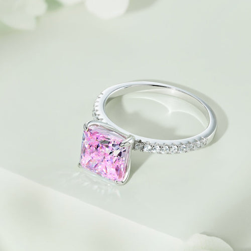 Pink Ice crushed Zirconia Square 925 Silver Ring - fathyibrahim