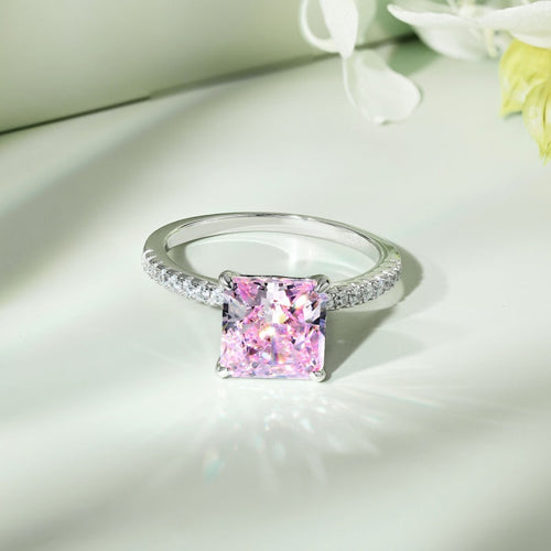 Pink Ice crushed Zirconia Square 925 Silver Ring - fathyibrahim
