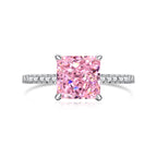 925 sterling silver ring with pink ice-crushed texture and a square zirconia stone for a sleek, modern look.