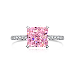 925 sterling silver ring with pink ice-crushed texture and a square zirconia stone for a sleek, modern look.