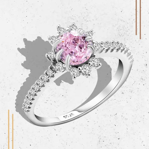 Pink Sun Ice Crushed 925 Silver Ring - Pink / 8 - Rings