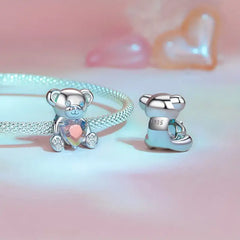 Pink Zircon Bear Charm - 925 sterling silver - Pink